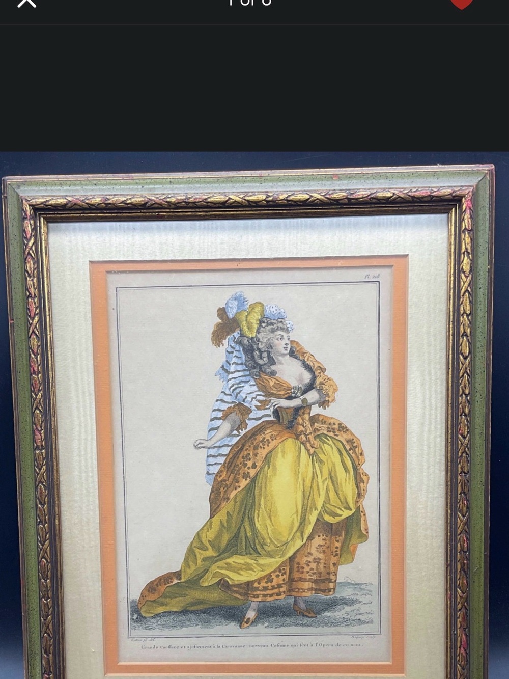 Framed Vintage Fashion Print in Yellow and Orange Mat